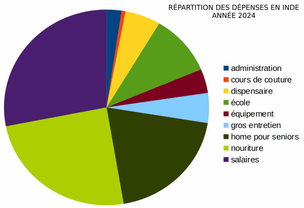 Camembert représentant graphiquement la répartition des dépenses en Inde durant l'année 2024.
